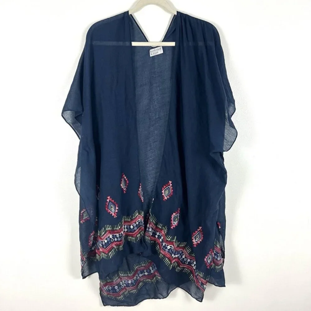 Summer & Rose Beach Cover Up One Size Duster Embroidered Boho Beachy Resort‎